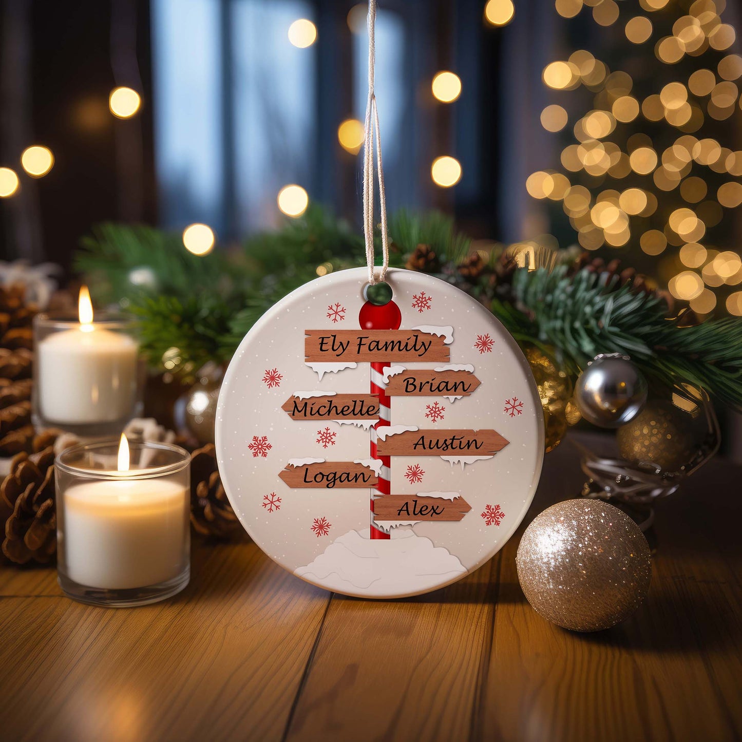 Personalized Family Christmas Ornament, featuring festive holiday design and easy hanging.