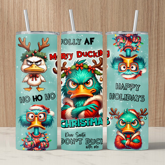 590ml custom-made tumbler with a sarcastic 'Jolly as Duck' quote and a playful duck illustration