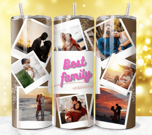 Custom made tumbler with pictures of family and friends